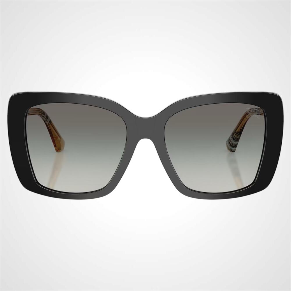 New Burberry Sunglasses Black Front Square Frame Checkered Arms Gray Lens Womens - Picture 2 of 7